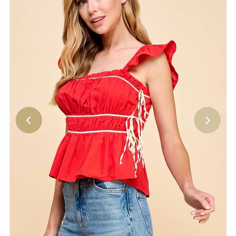 ❤️ Anna Grace Red Ruffle-Shoulder Peplum Top - Picture 5 of 12